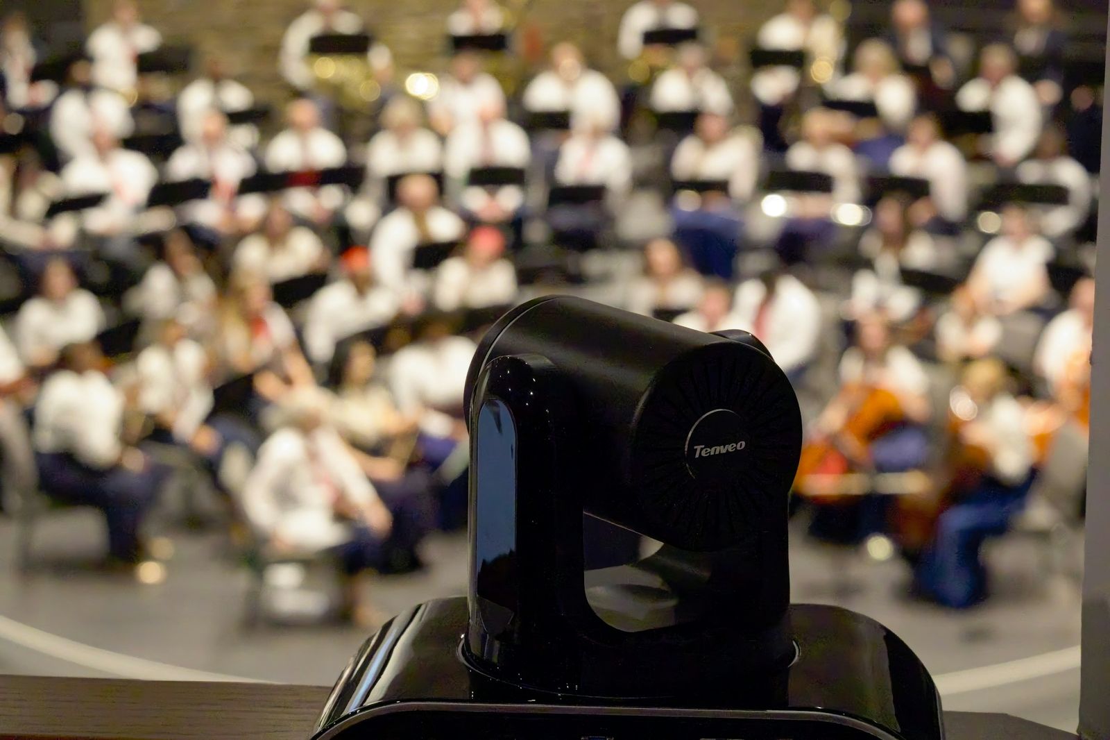 PTZ camera capturing a full room of attendees for broadcast-quality coverage